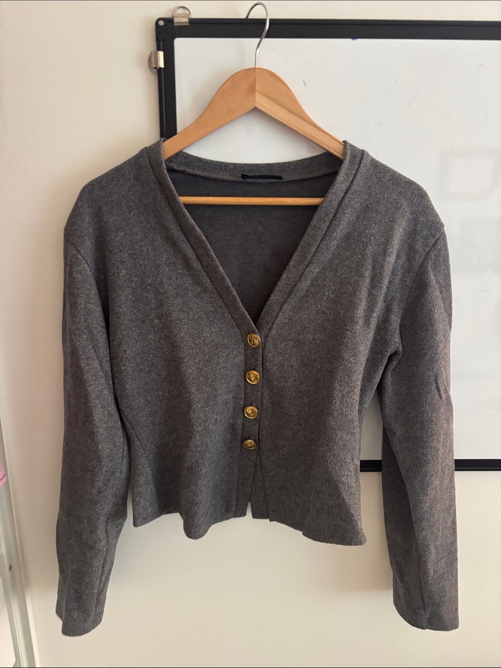 Zara Charcoal Gray V-Neck Button Front Cardigan